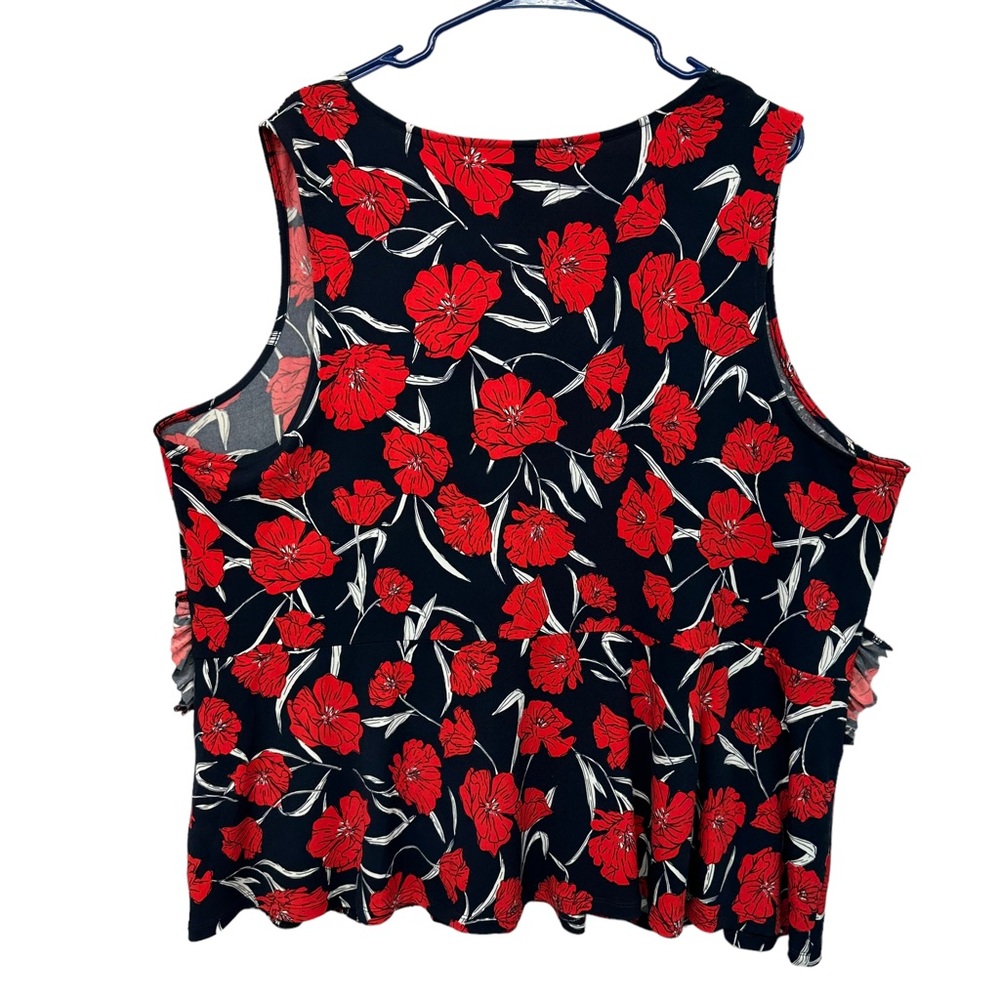 J Jason WU Top plus sz 2X blue red floral Peplum Sleeveless Stretch wais… - Picture 2 of 10